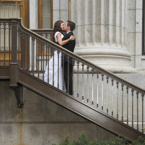 Bride and Groom on Stairs