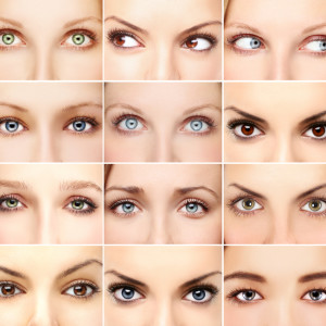 Twelve pictures of woman's eyes
