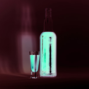 Phosphorescent glass and bottle