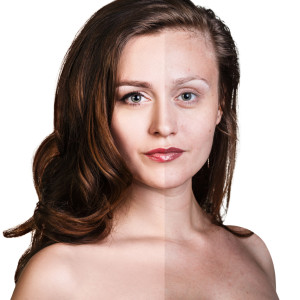 Comparative portrait of beautiful woman face